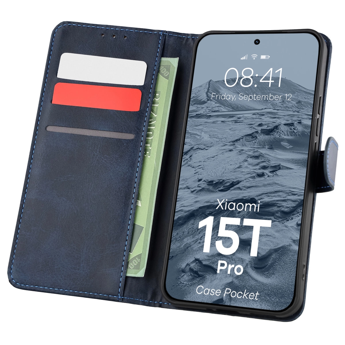 Etui Bizon z klapką Pocket do Xiaomi 15T Pro Niebieski