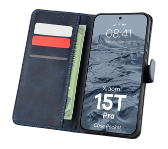 Etui Bizon z klapką Pocket do Xiaomi 15T Pro Niebieski