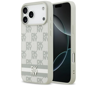 Etui DKNY Checkered with Printed Stripes do iPhone 17 Pro Max Beżowy