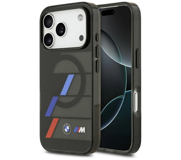 BMW M IML Metal Buttons Tricolor Lines MagSafe do iPhone 17 Pro Max Czarny