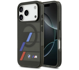 BMW M IML Metal Buttons Tricolor Lines MagSafe do iPhone 17 Pro Max Czarny