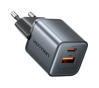 Ładowarka sieciowa Vention 1x USB-A 1x USB-C GaN 30W Szary