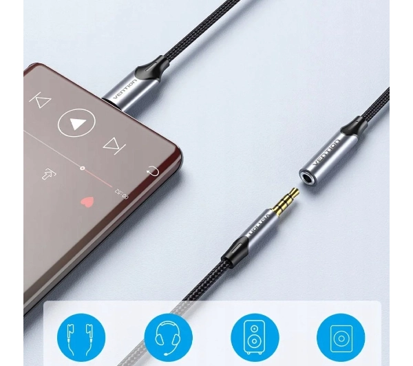 Vention BGMHA USB-C na 3,5mm jack DAC 0,1m Szary