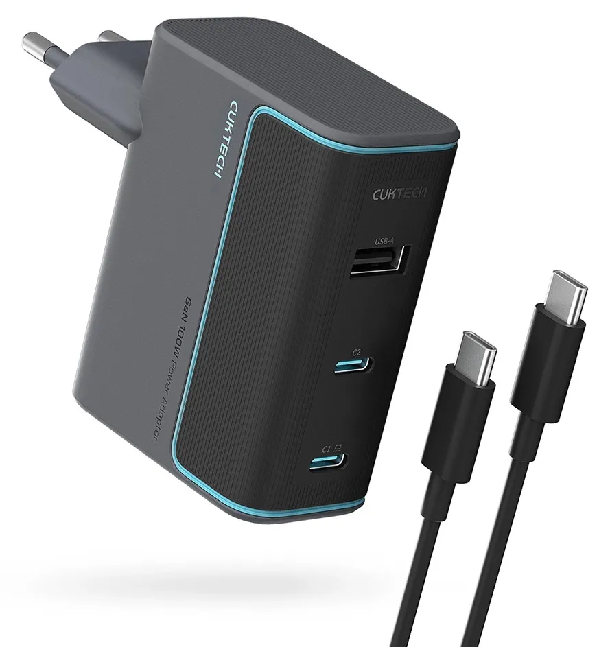 Ładowarka sieciowa Cuktech CUKAD1003EUG GaN USB-A 2x USB-C 100W Szary