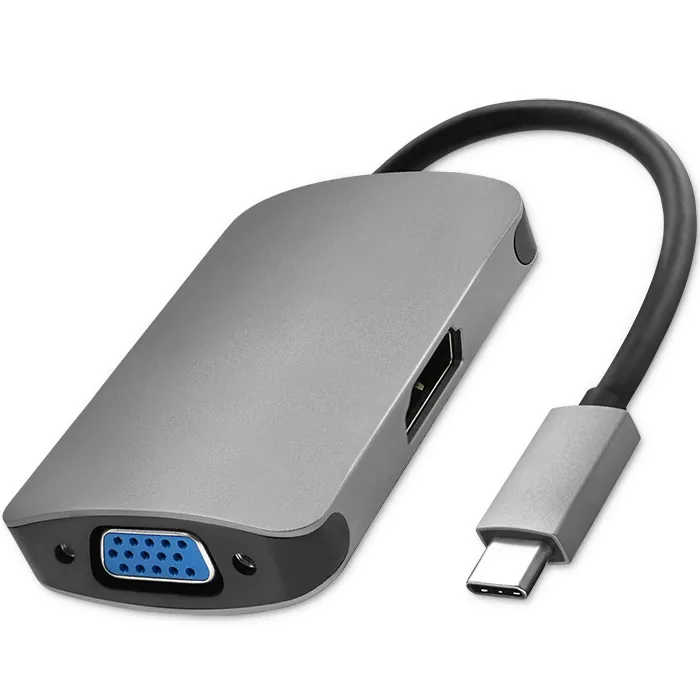 Hub USB Qoltec 50380 Adapter USB-C 3.1 2w1 HDMI 4K VGA Szary