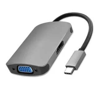 Qoltec 50380 Adapter USB-C 3.1 2w1 HDMI 4K VGA Szary