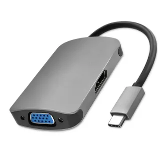 Hub USB Qoltec 50380 Adapter USB-C 3.1 2w1 HDMI 4K VGA Szary