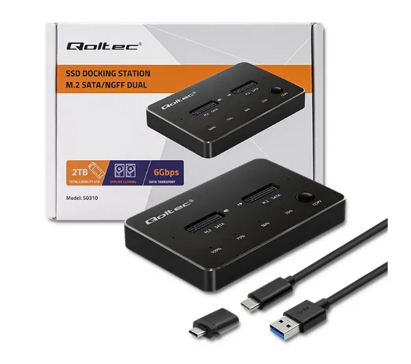 Qoltec 50310 do Dysków 2x SSD M.2 SATA NGFF USB typ C Czarny