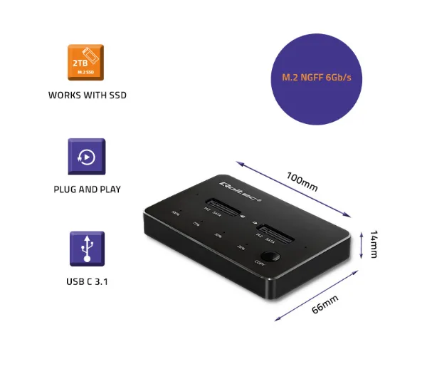 Qoltec 50310 do Dysków 2x SSD M.2 SATA NGFF USB typ C Czarny