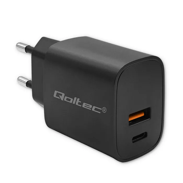 Ładowarka sieciowa Qoltec 52377 Power Pro GaN USB-A USB-C 30W Czarny