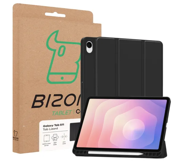 Bizon Case Tab Lizard z klapką do Samsung Galaxy Tab S11 Czarny