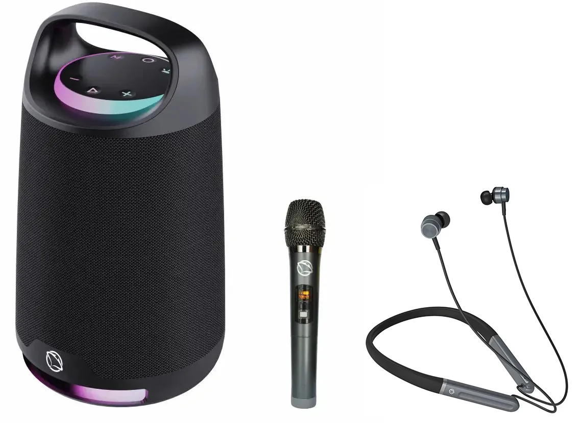 Power Audio Manta SPK330B OTUS 120W Bluetooth Mikrofon Karaoke Czarny + Słuchawki MNH02