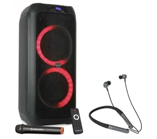 Manta SPK5310PRO 120W Bluetooth Radio FM Mikrofon Karaoke Czarny + Słuchawki MNH02 - ⚡ EURO HIT CENOWY! ⚡ - Kup na Raty - RRSO 0%