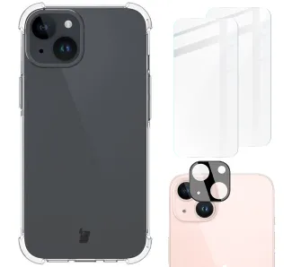 Etui Bizon elastyczne etui + 2x szkło hartowane + szkło na aparat Clear Pack do iPhone 15