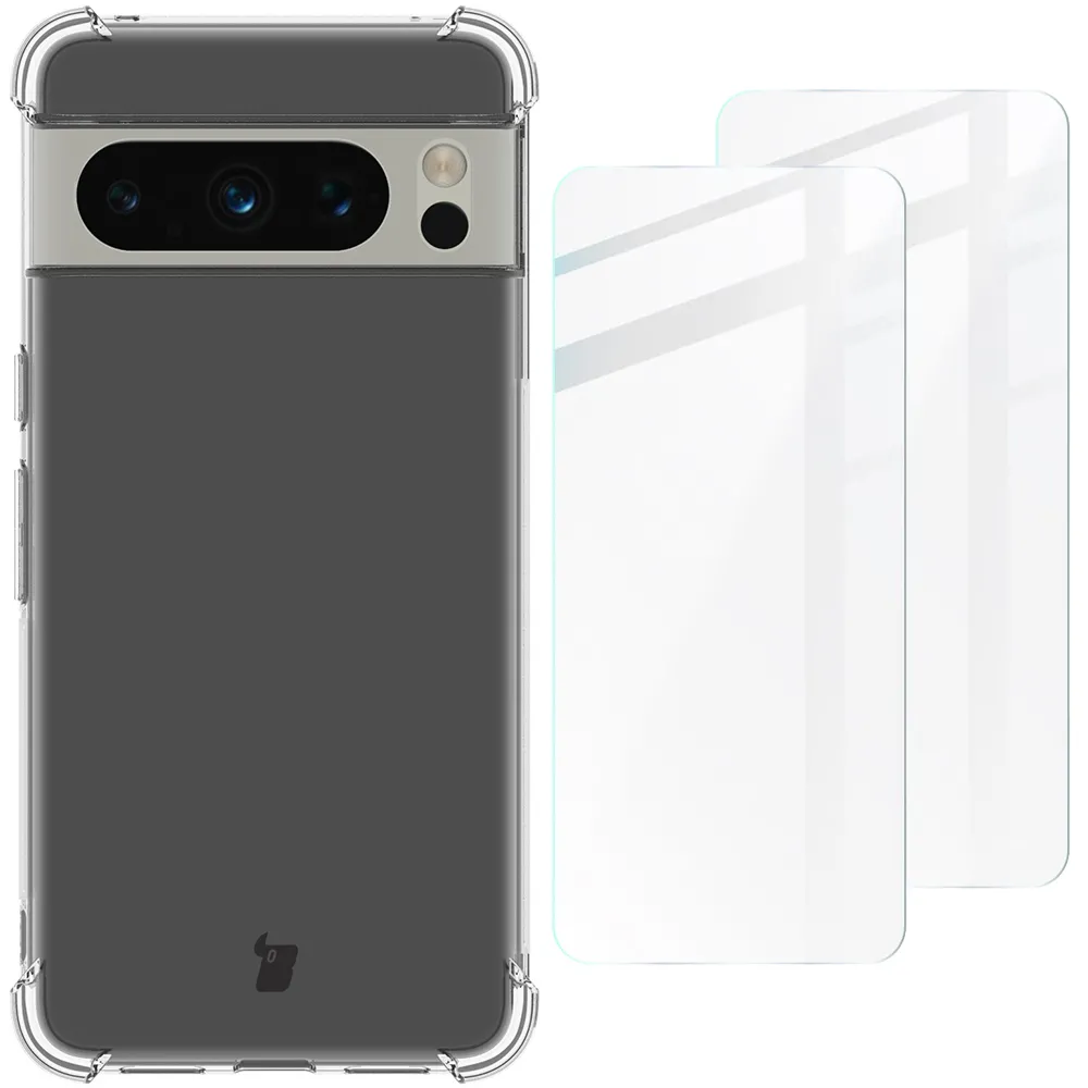 Etui Bizon elastyczne etui + 2x szkło hartowane Clear Pack do Google Pixel 8 Pro