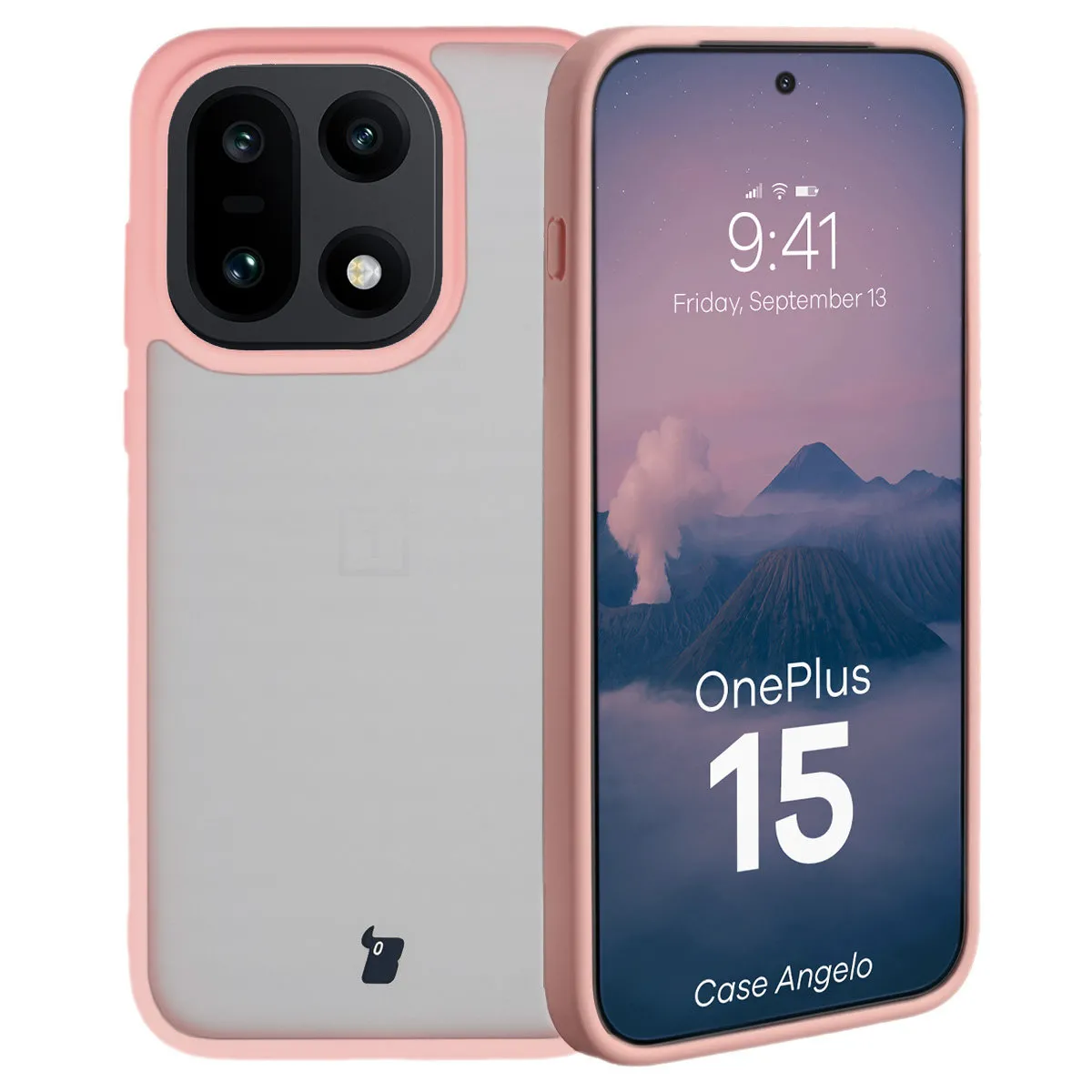 Etui Bizon Angelo do OnePlus 15 Półprzeźroczysty z różową ramką