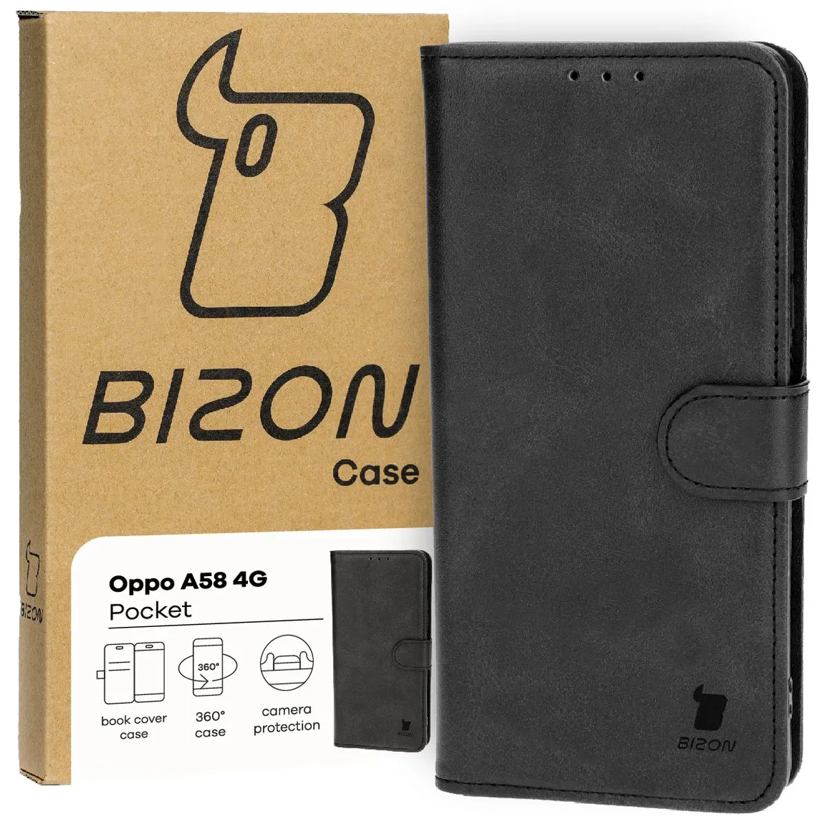 Etui Bizon z klapką Pocket do Oppo A58 4G Czarny