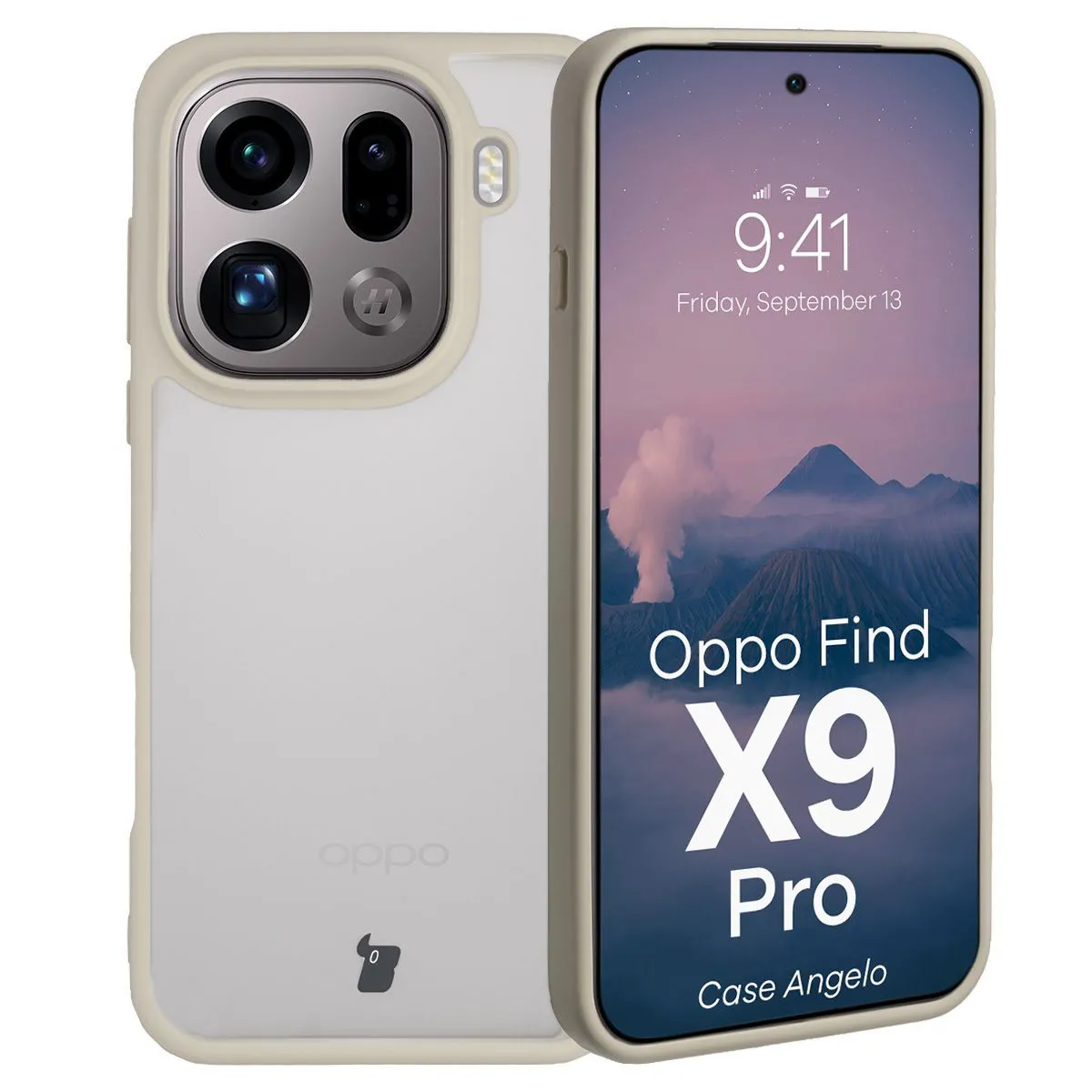Etui Bizon Angelo do Oppo Find X9 Pro Półprzeźroczyste z beżową ramką