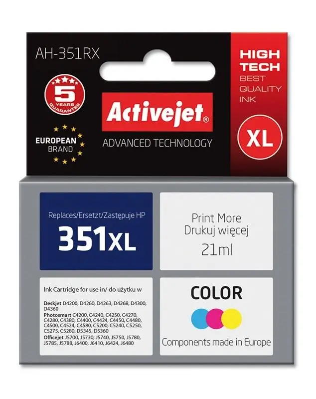 Tusz ActiveJet AH-351RX (zamiennik CB338EE nr 351XL) Kolor 21 ml