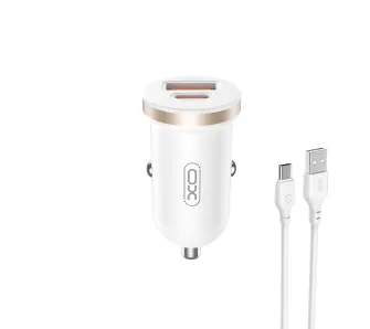 Ładowarka samochodowa XO CC56 USB-A USB-C 30W Biały + Kabel USB-A do USB-C