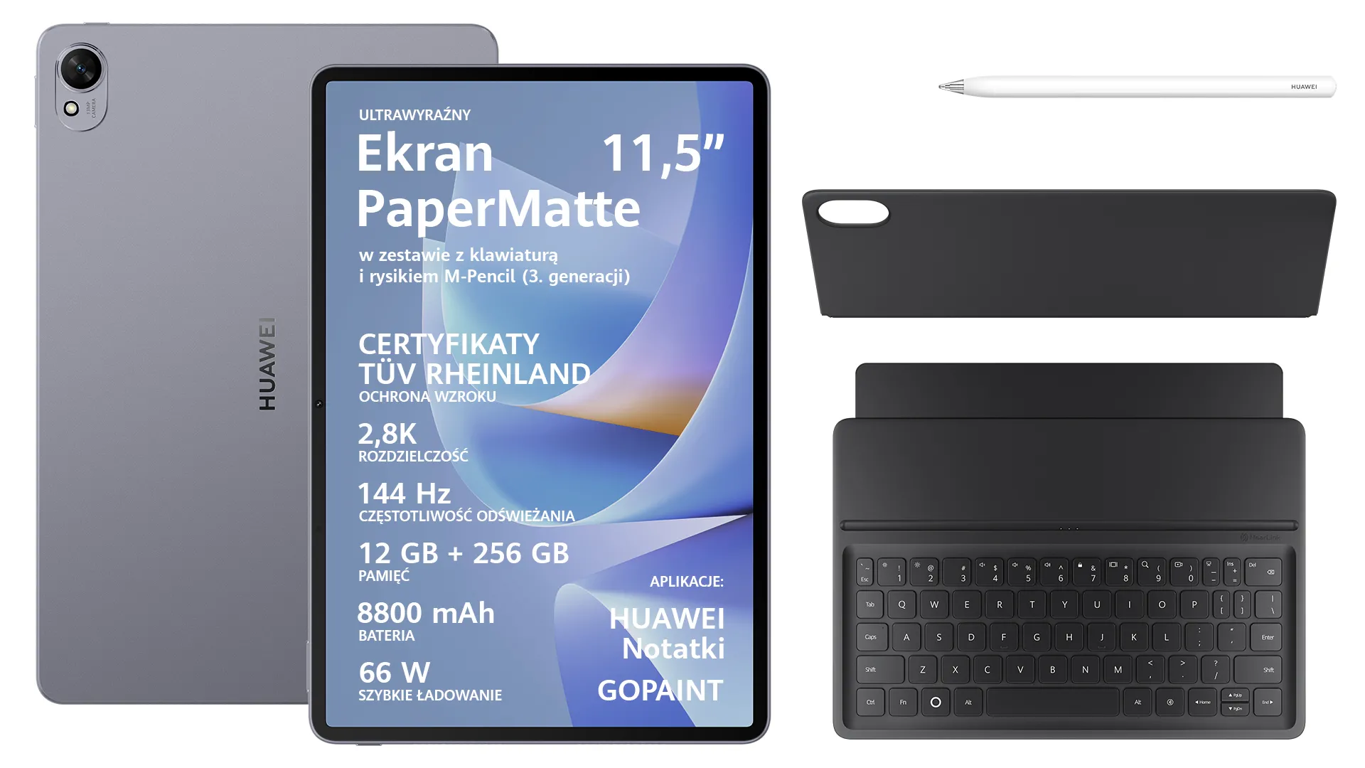 Tablet Huawei MatePad 11.5"S 12/256GB WiFi Szary + klawiatura + rysik