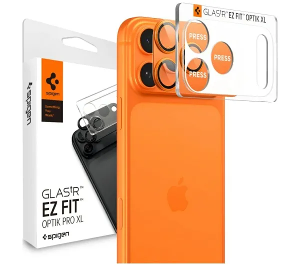 Nakładka na obiektyw SPIGEN Optik Pro XL "EZ FIT" do Apple iPhone 17 Pro Pomarańczowy