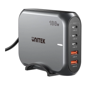 Ładowarka sieciowa Unitek P1234AGY01-EU 2x USB-A 3x USB-C 188W Szary