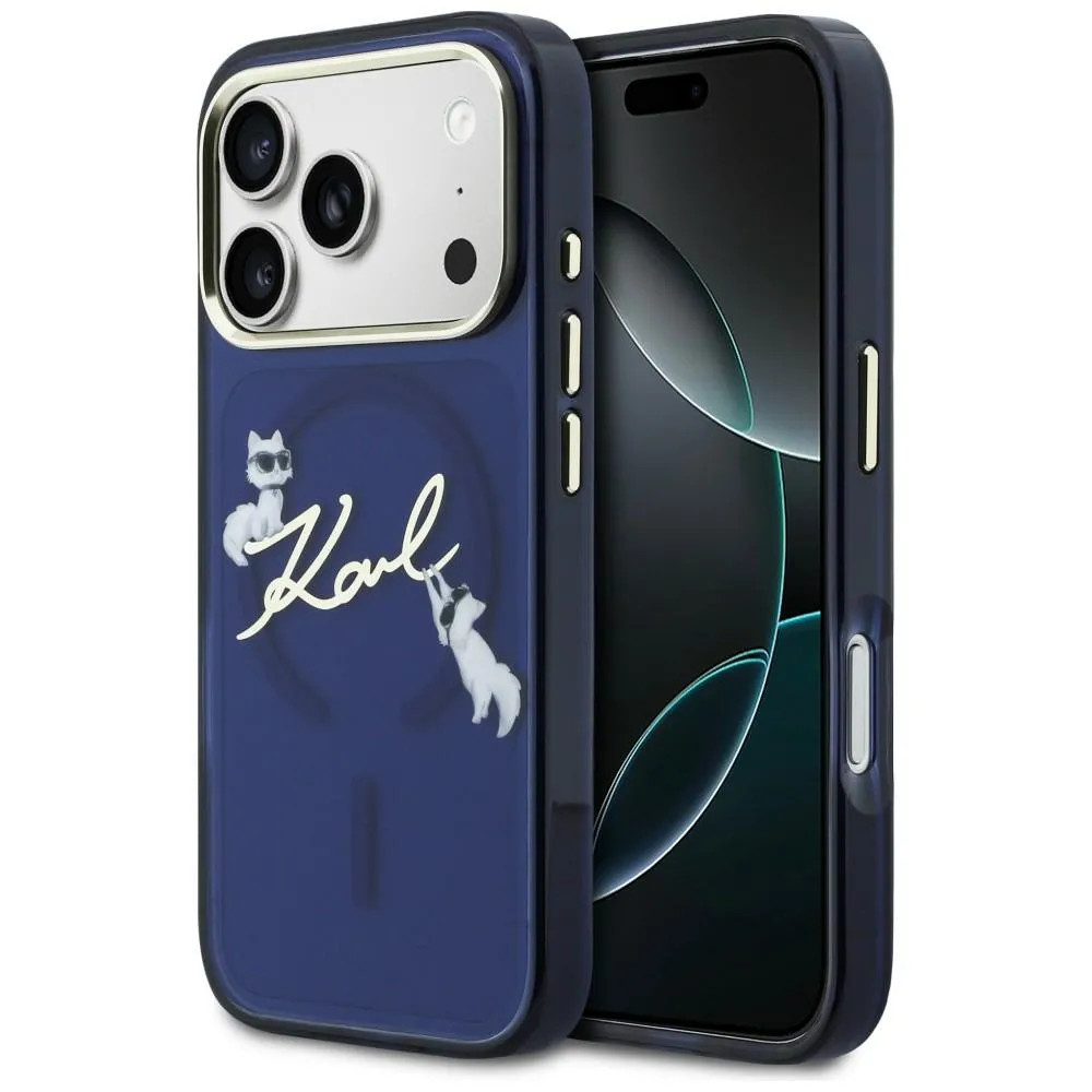 Etui Karl Lagerfeld IML Choupettes Karl Script Logo MagSafe do iPhone 17 Pro Max Niebieski