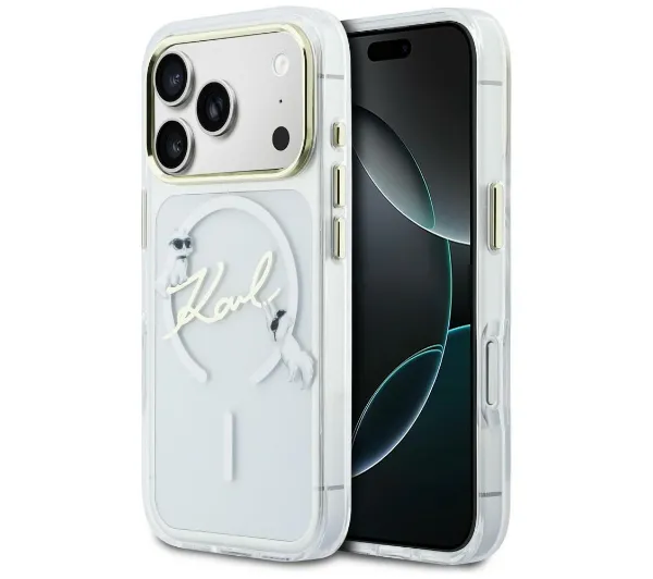 Karl Lagerfeld IML Choupettes Karl Script Logo MagSafe do iPhone 17 Pro Przezroczysty