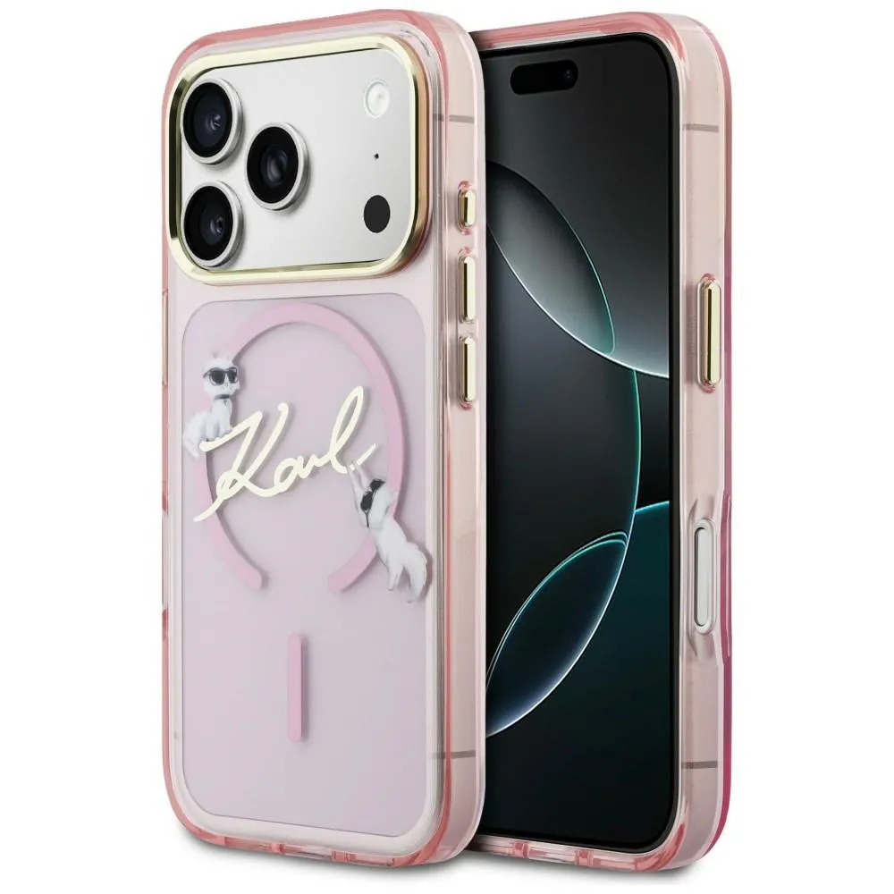 Etui Karl Lagerfeld IML Choupettes Karl Script Logo MagSafe do iPhone 17 Pro Różowy