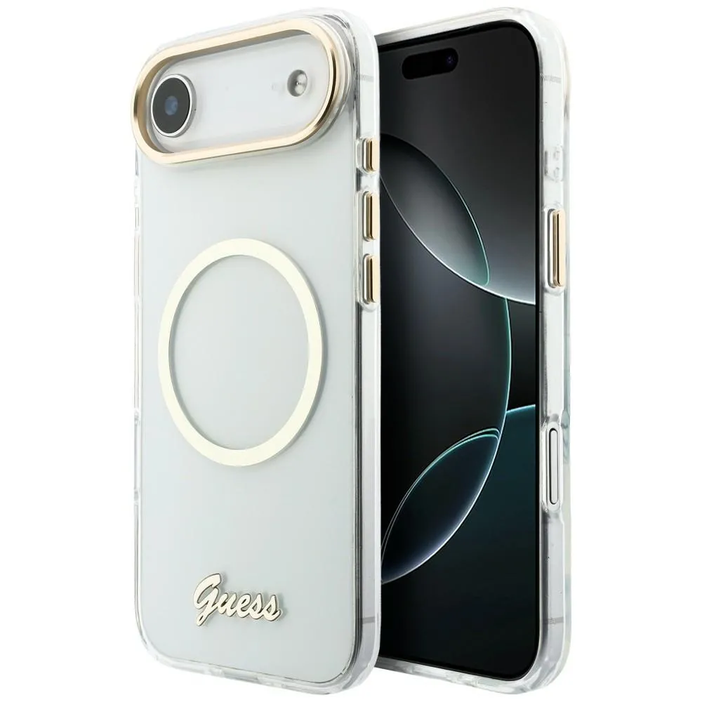 Etui Guess IML Script Metal MagSafe do iPhone Air Przezroczysty