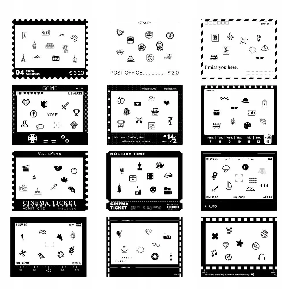 Naklejki LoveInstant LI00492 Ramki Czarno-biały 12 sztuk