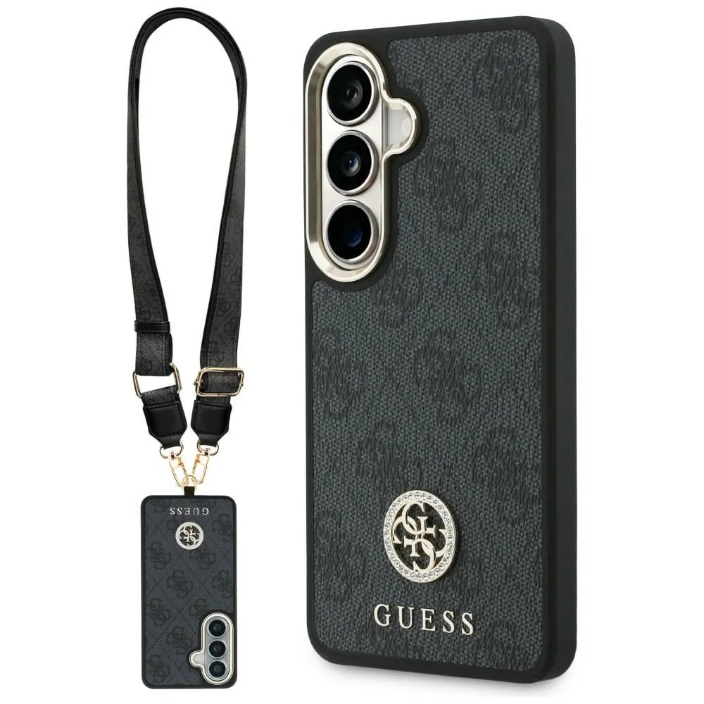 Etui Guess 4G Big Rhinestone Triangle Strap MagSafe do Galaxy S26 Czarny