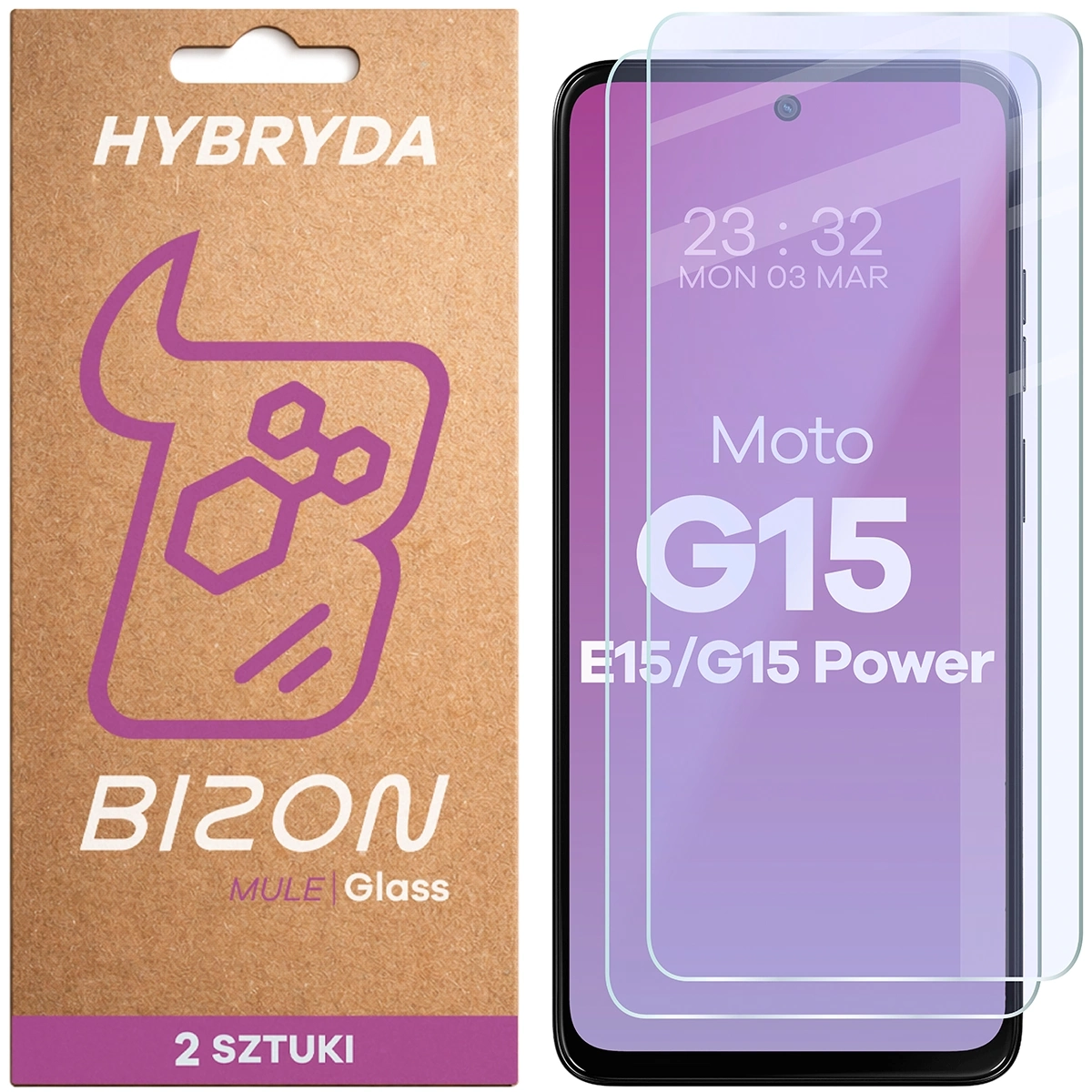 Szkło hybrydowe Bizon elastyczne Glass Mule Duo do Motorola Moto G15 / G15 Power / E15 2 sztuki