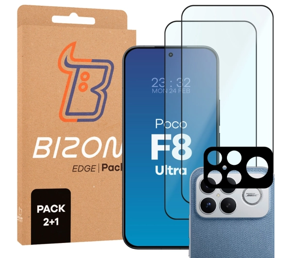 Bizon Szkło + szybka na aparat Glass Edge Pack do Xiaomi POCO F8 Ultra 2 sztuki