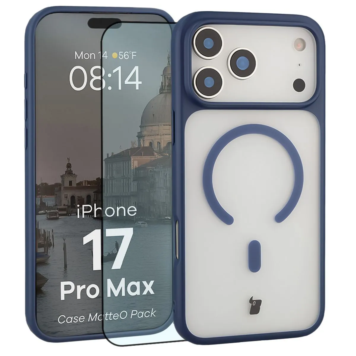 Szkło hartowane Bizon Case MatteO Pack do iPhone 17 Pro Max Granatowy