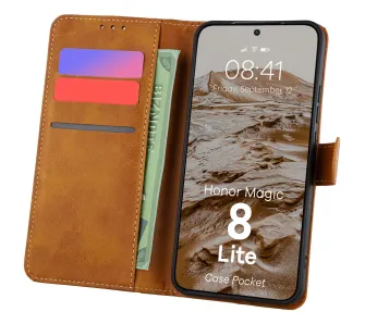 Etui Bizon Pocket do Honor Magic8 Lite Brązowy