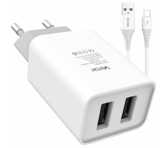 Ładowarka sieciowa Vayox VA0052micro 2x USB-A 2.1A Biały + kabel microUSB 1m
