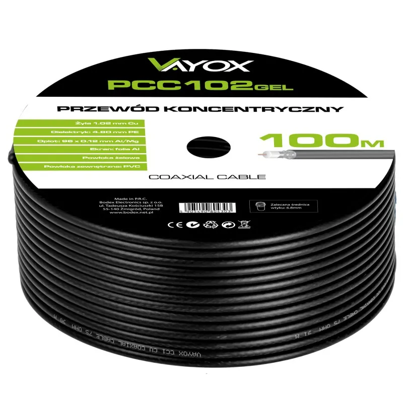 Kabel koncentryczny Vayox PCC102GEL-100 100m Czarny