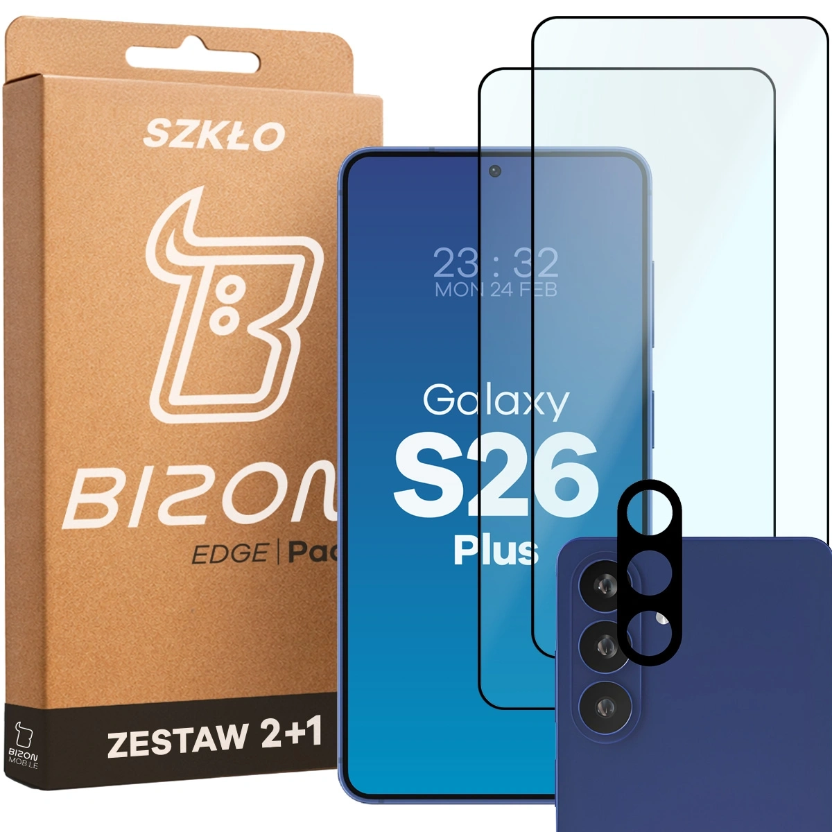 Zestaw ochronny Bizon Szkło + szybka na aparat Glass Edge Pack do Galaxy S26 Plus 2 sztuki