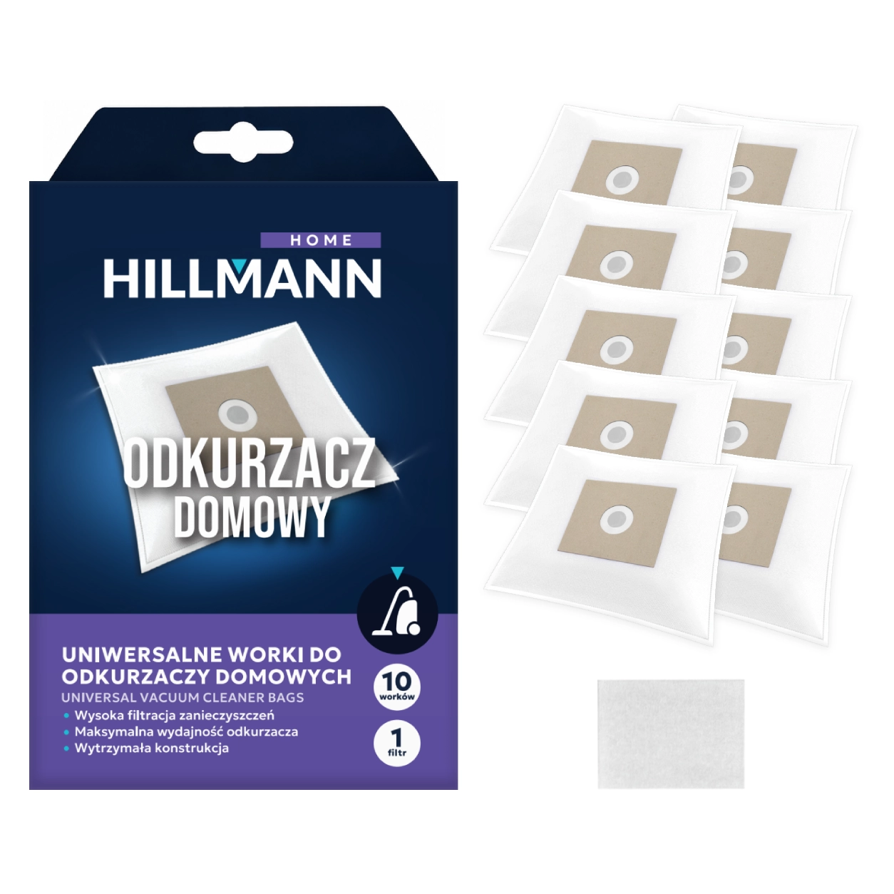Worki do odkurzacza HILLMANN WO002 10 szt+1 filtr uniwersalne