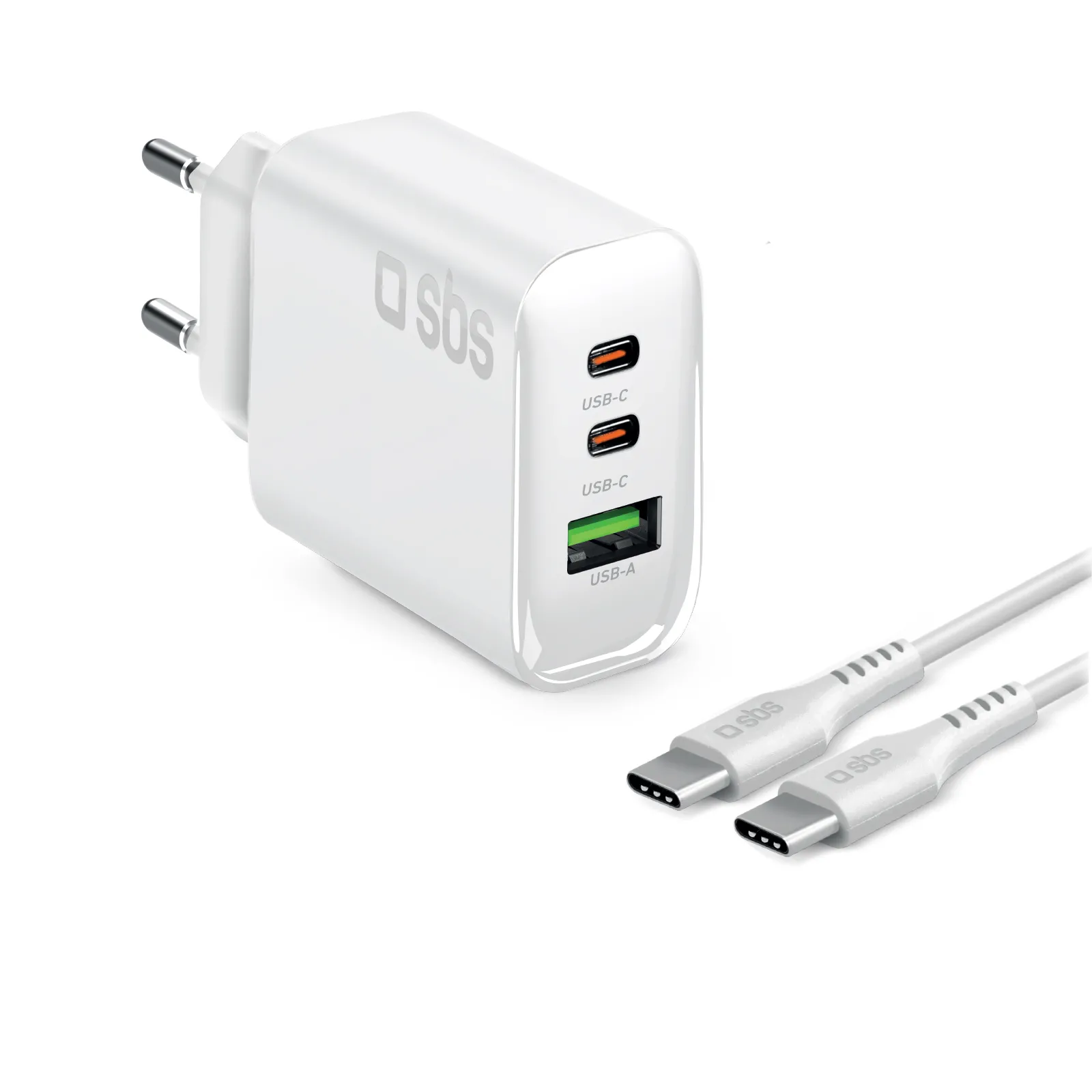 Ładowarka sieciowa SBS 41087 2x USB-C USB-A 140W Biały + kabel 2m USB-C