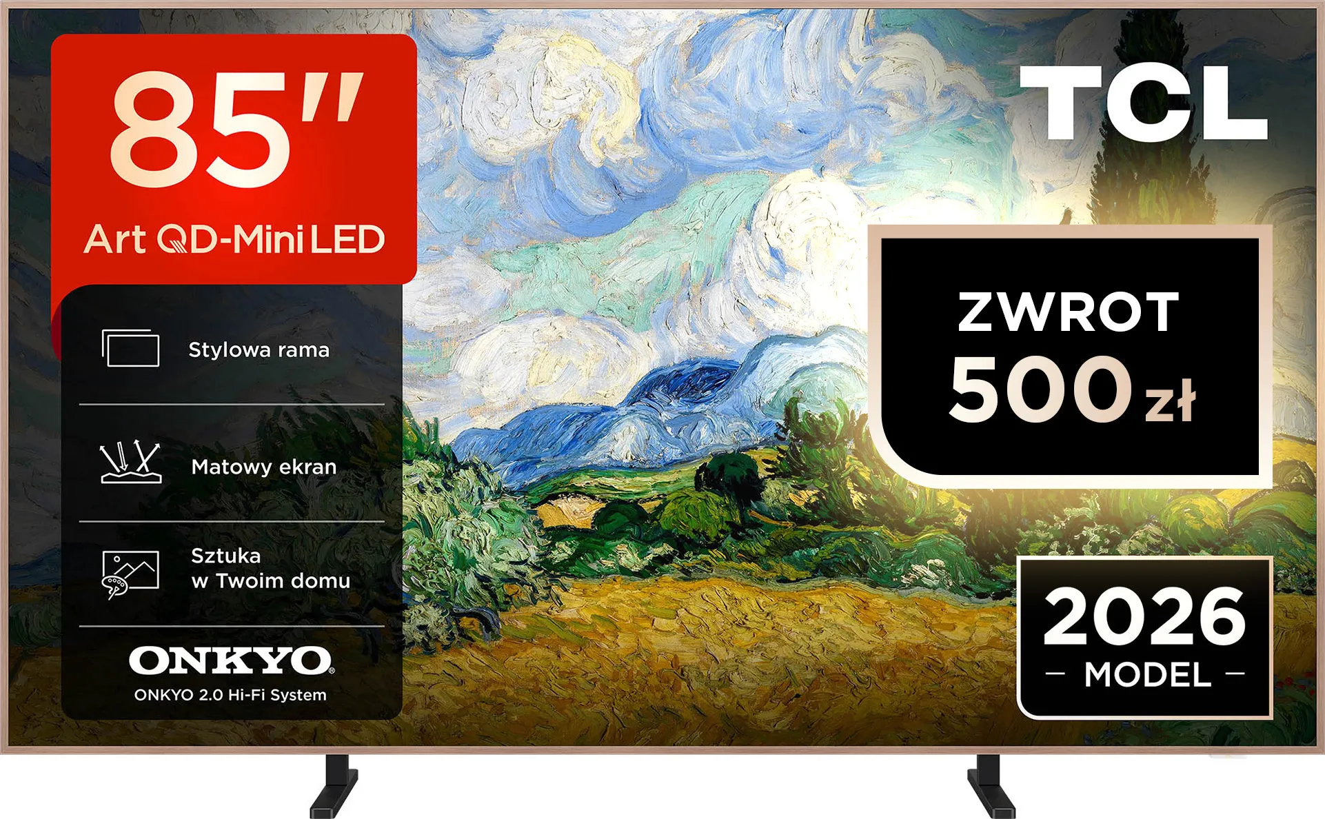 Telewizor TCL NXTVision 85A400 Pro 85" QD-Mini LED 4K 144Hz Google TV Funkcje AI Dolby Vision Dolby Atmos DTS-X HDMI 2.1 DVB-T2