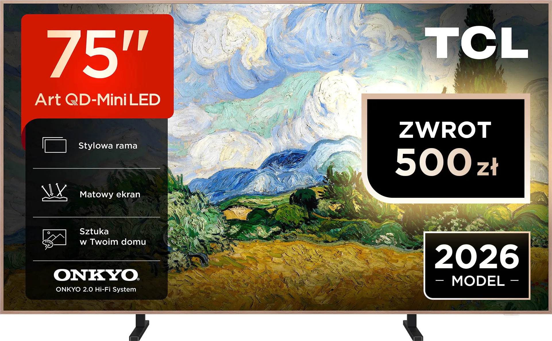 Telewizor TCL NXTVision 75A400 Pro 75" QD-Mini LED 4K 144Hz Google TV Funkcje AI Dolby Vision Dolby Atmos DTS-X HDMI 2.1 DVB-T2