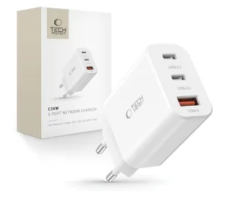 Ładowarka sieciowa Tech-Protect C30W PD QC3.0 2x USB-C USB-A 30W Biały