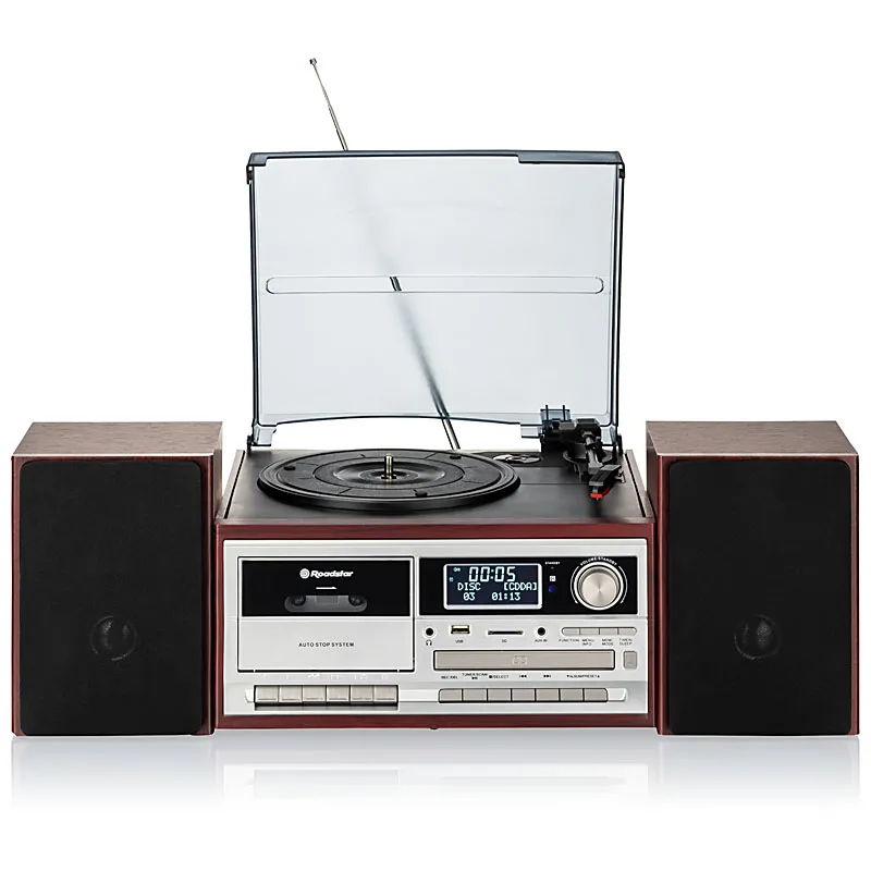 Gramofon Roadstar HIF-8892D+BT Półautomatyczny Przedwzmacniacz Radio DAB+ Bluetooth Odtwarzacz CD Magnetofon Brązowy