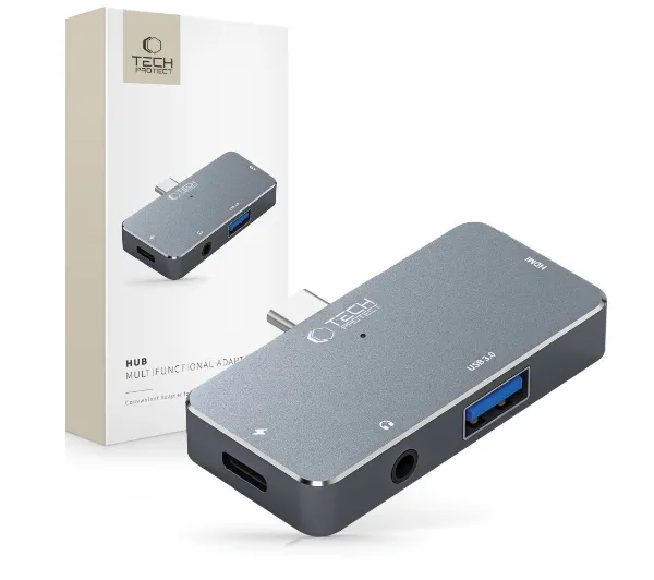 Tech-Protect V6 4w1 USB-C USB-A HDMI mini jack 3,5mm Szary
