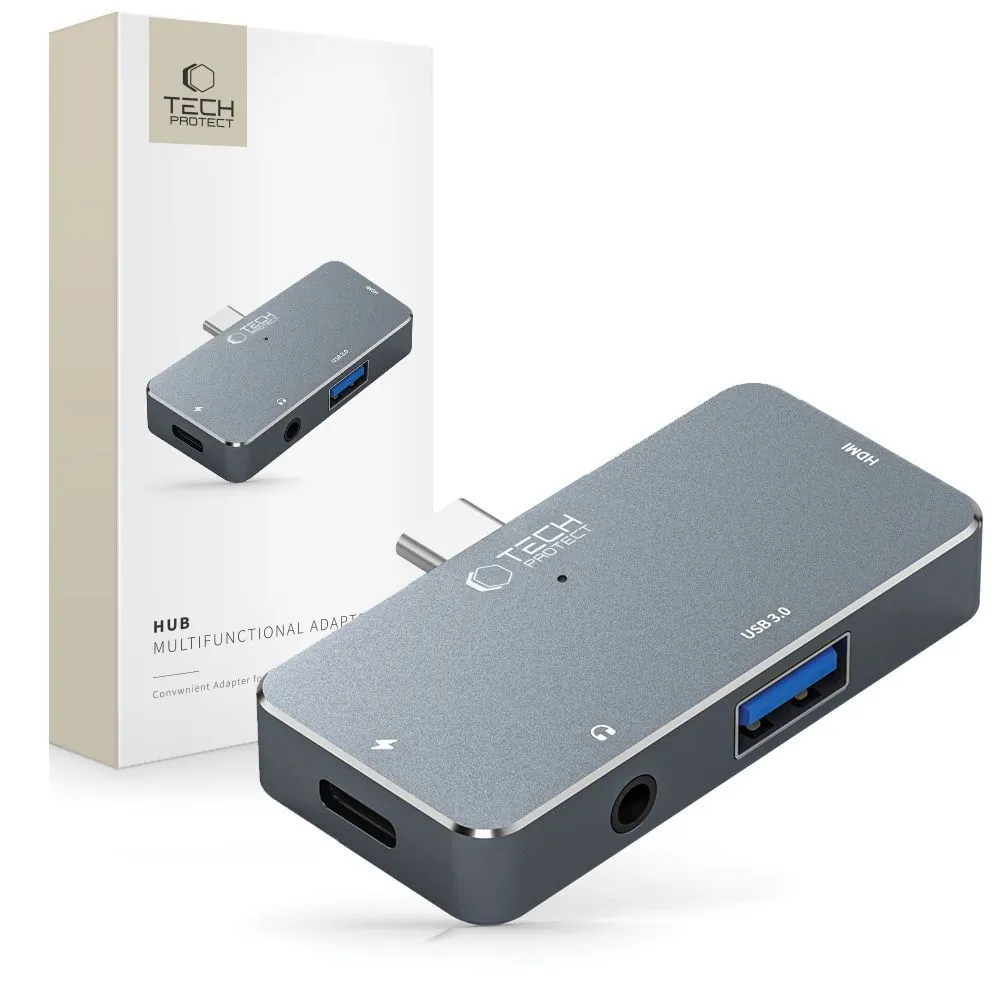 Hub USB Tech-Protect V6 4w1 USB-C USB-A HDMI mini jack 3,5mm Szary