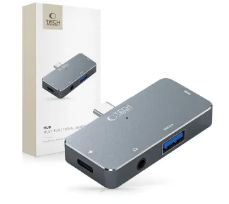 Hub USB Tech-Protect V6 4w1 USB-C USB-A HDMI mini jack 3,5mm Szary