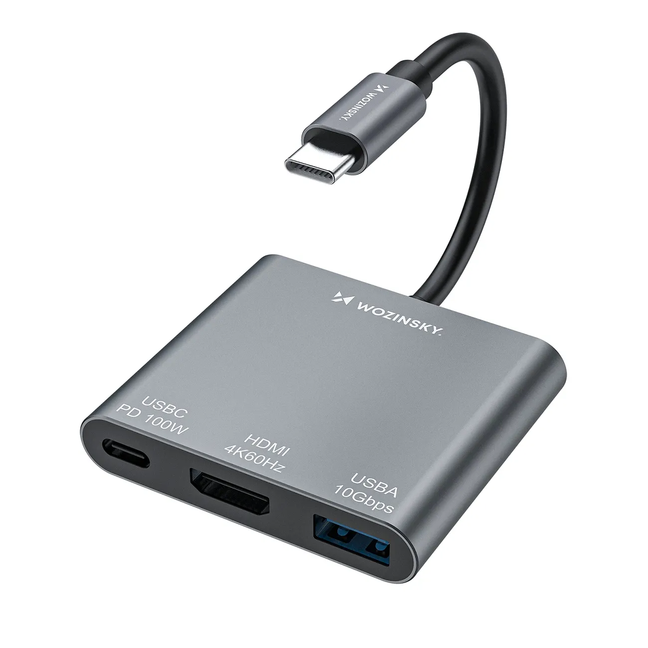 Hub USB Wozinsky WHCH-01 3w1 USB-C PD 100W HDMI 4K 30Hz 10 Gbps Szary